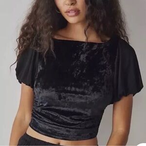 Free People Black Crushed Velvet Crop Top open back